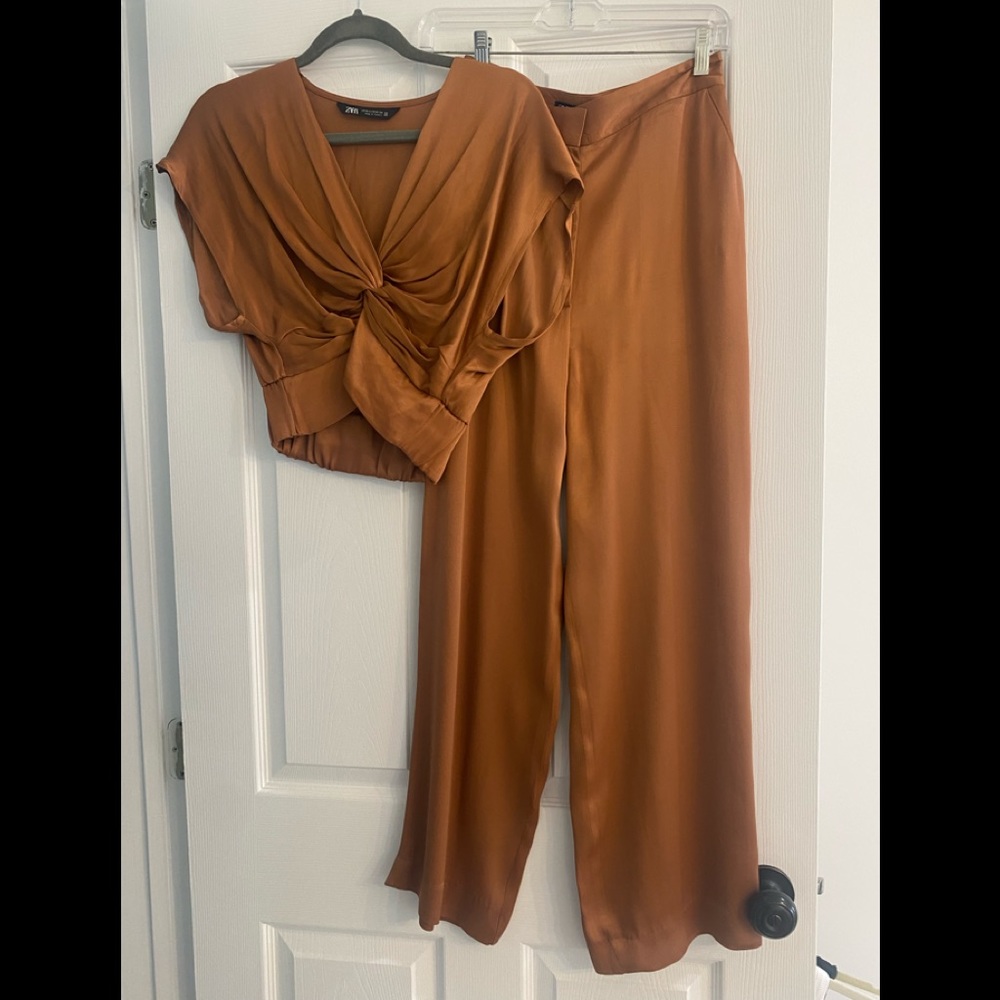 Zara satin pants and matching top XS